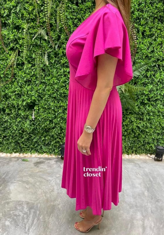 Fuschia pink pleats dress 3 058