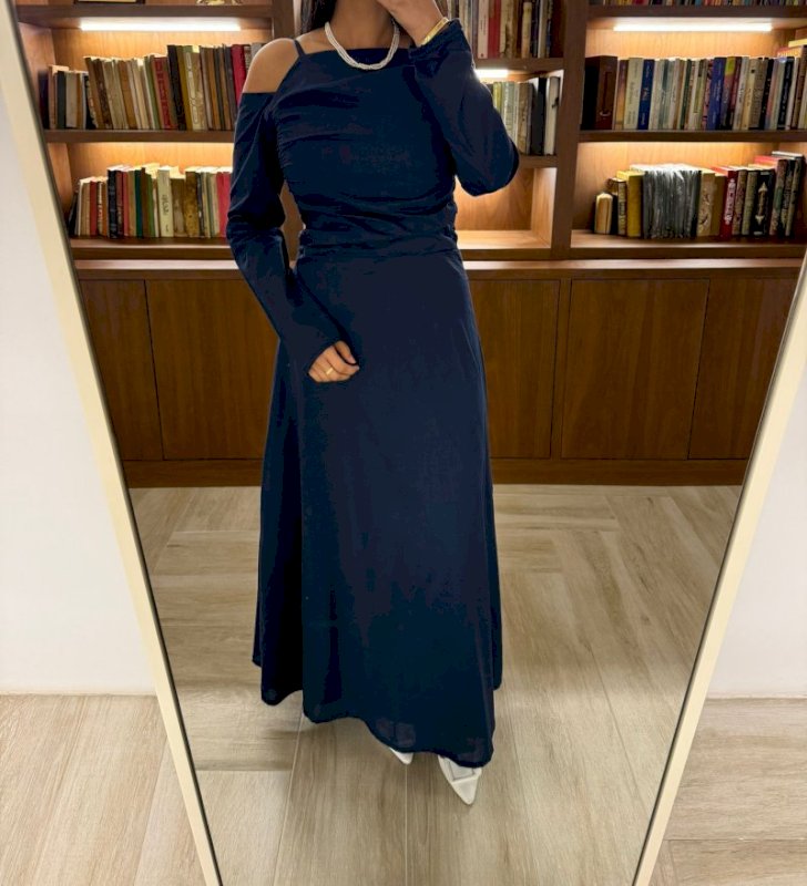 Navy blue off shoulder dress 6 011