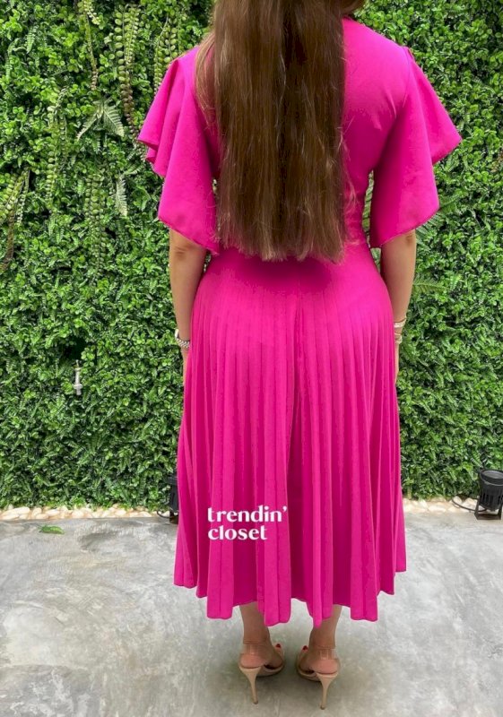 Fuschia pink pleats dress 3 058