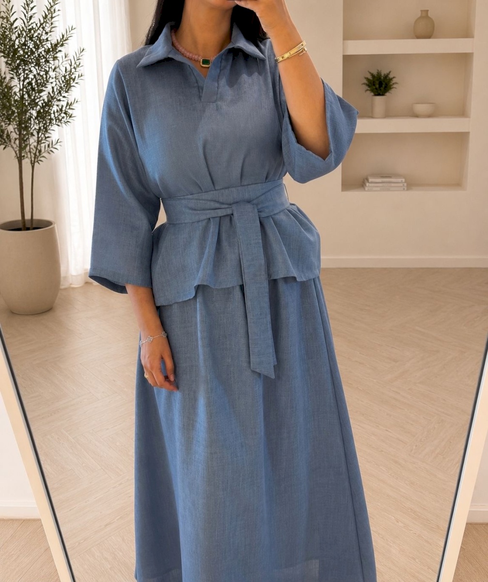 Linen maxi set in blue 6 019