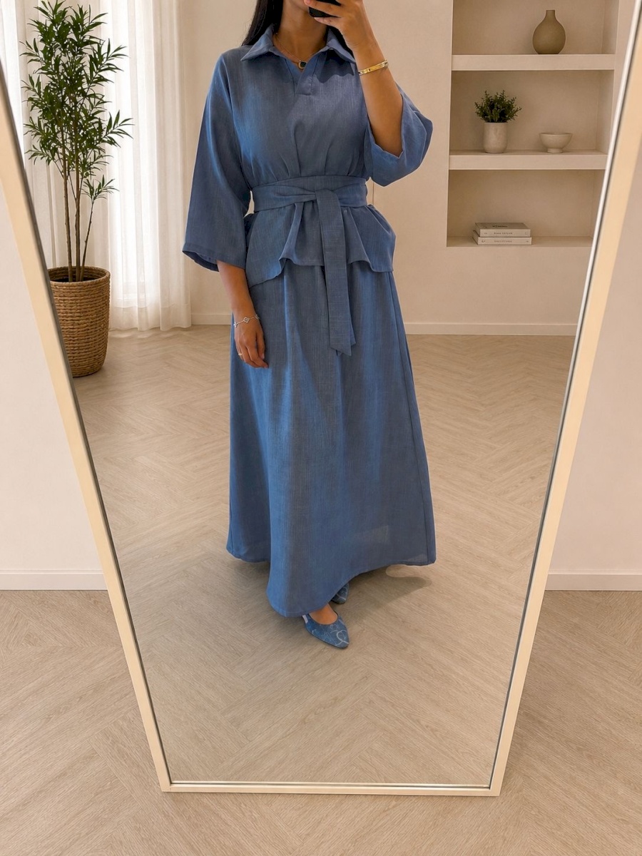 Linen maxi set in blue 6 019