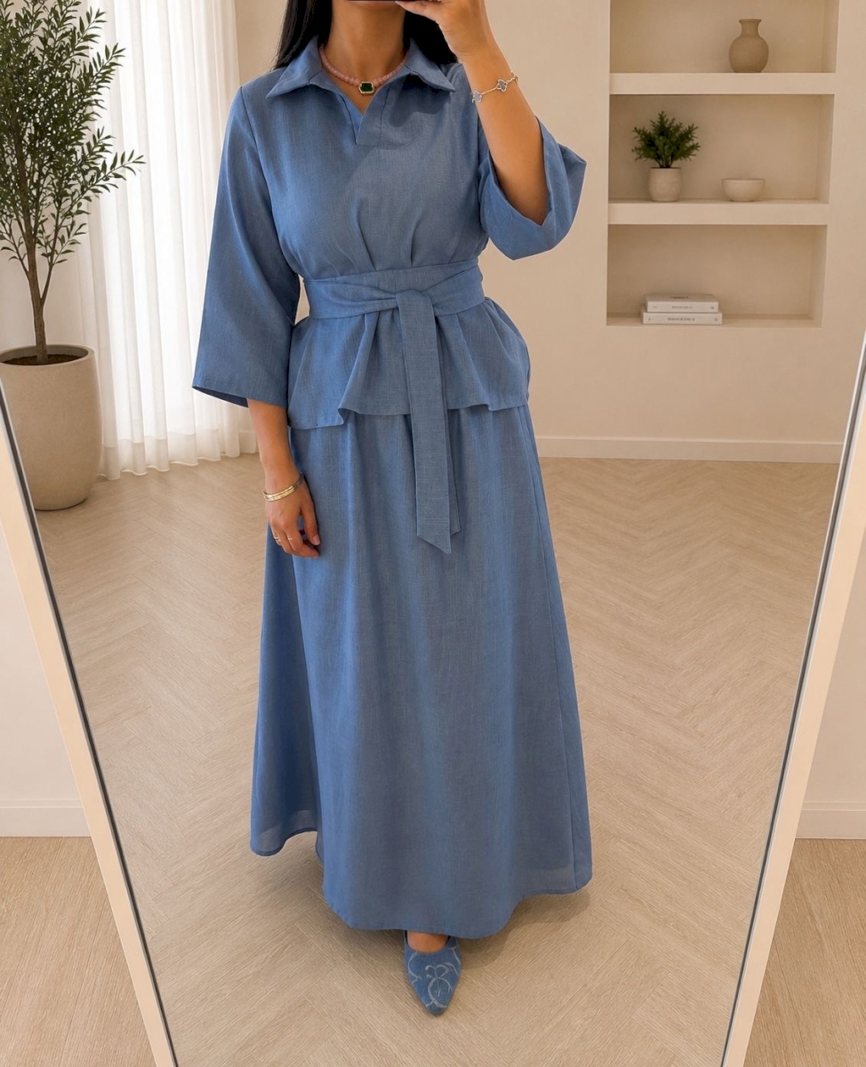 Linen maxi set in blue 6 019