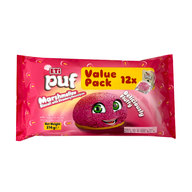 ETI Puf Strawberry Vermicelli Biscuit - VALUE PACK (12 PCS)