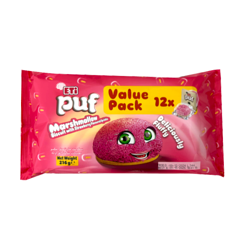 ETI Puf Strawberry Vermicelli Biscuit - VALUE PACK (12 PCS)
